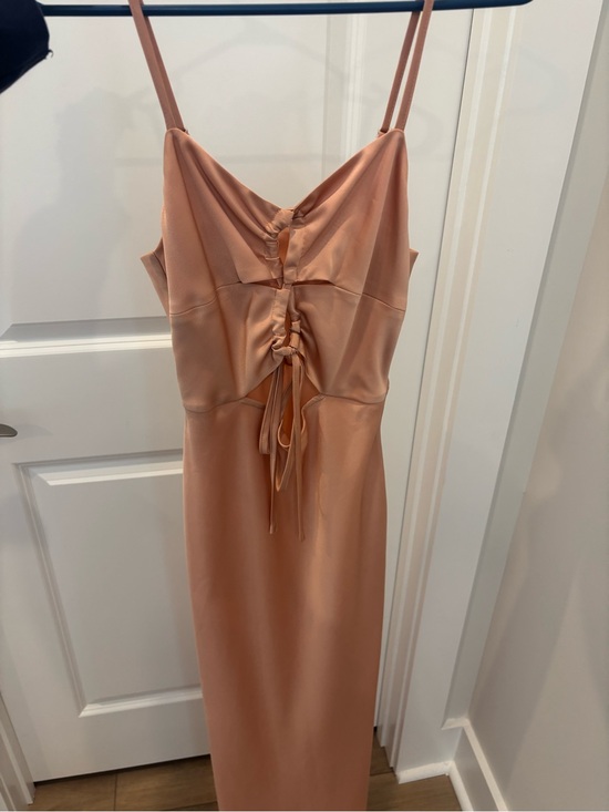 Show Me Your MuMu Dresses & Skirts - Show Me Your MuMu Peach Slip Midi Dress with Front Ruched Tie